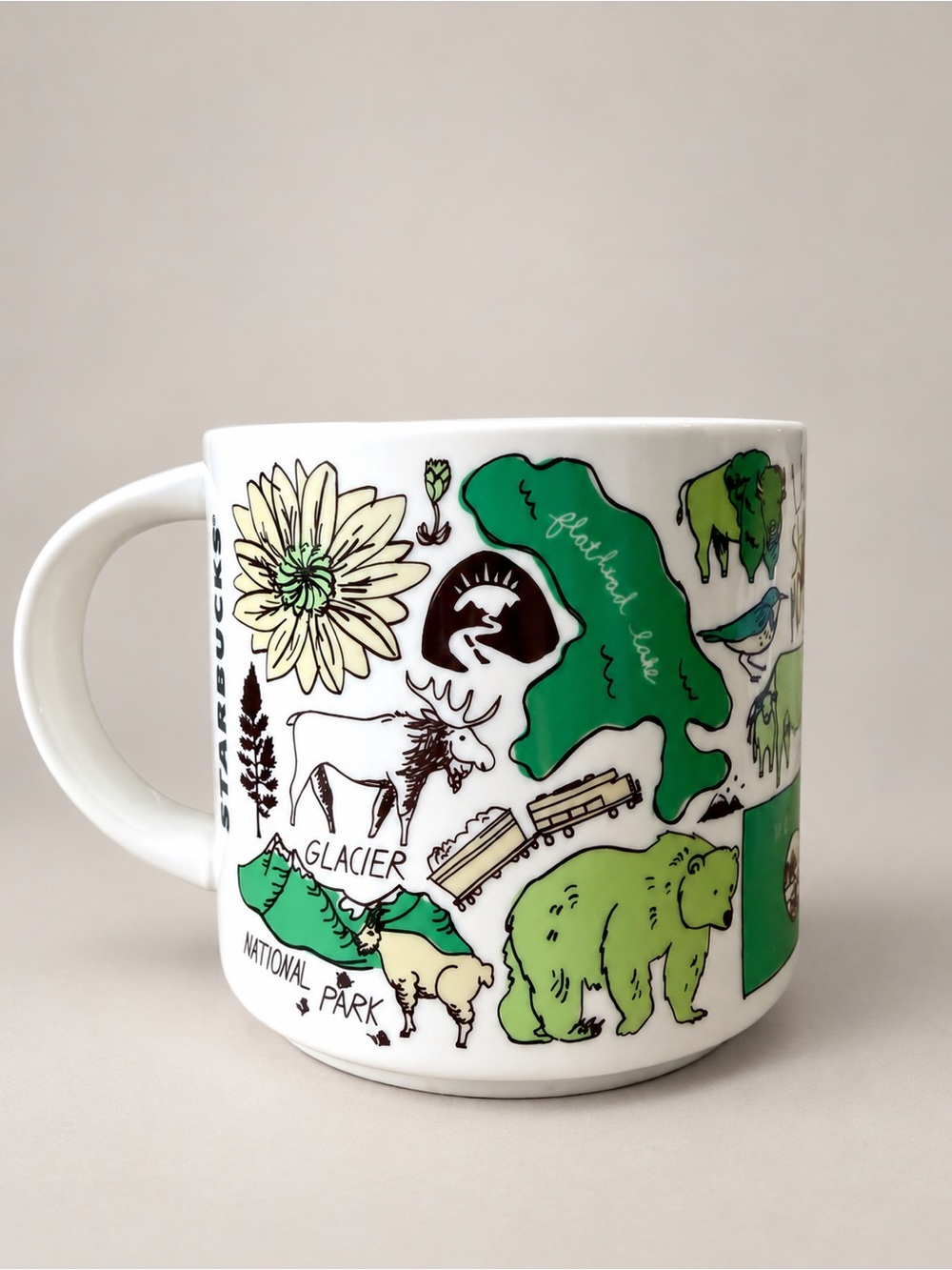 Starbucks Montana Mug Rocky Mountains Bison Bear Camping Green Ceramic - Picture 4 of 5